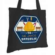 Torby i wózki na zakupy - Torba Bawełniana dla Budowlańca Czarna Na Prezent ekologiczna Trwały Nadruk - miniaturka - grafika 1