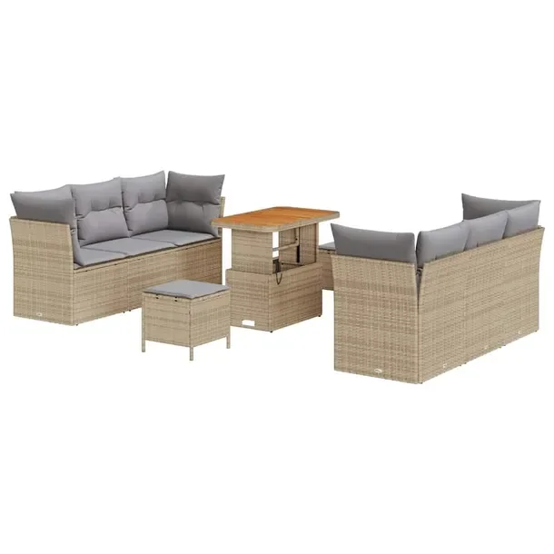 9-elementowy zestaw sof ogrodowych, rattan, beżowy