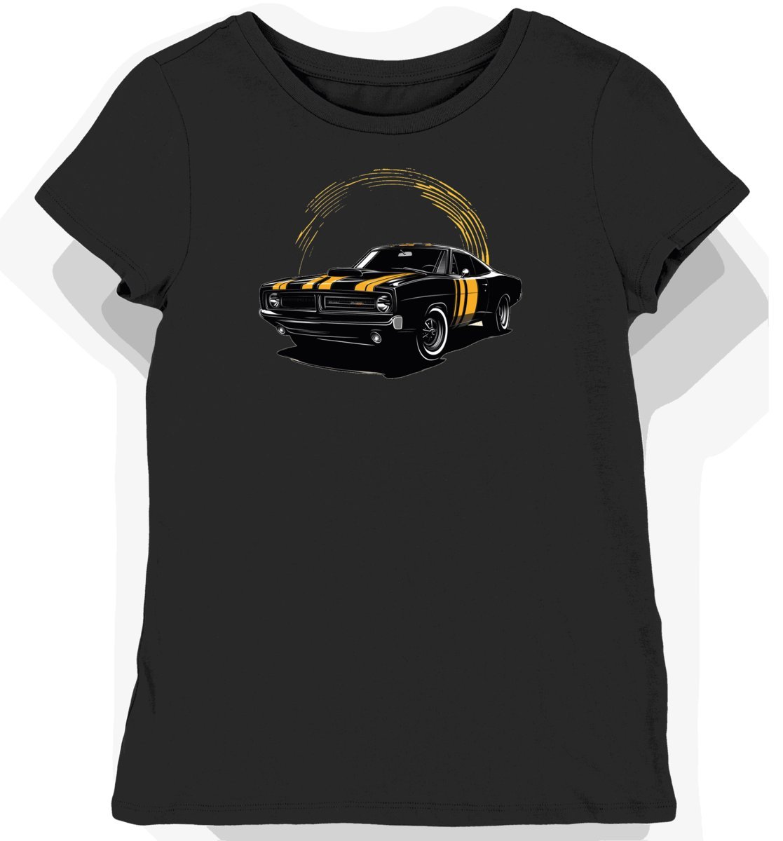 Koszulka damska czarna z dynamicznym motywem sportowego samochodu L