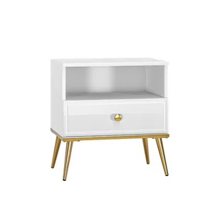 Stolik nocny Glamour GOLDIN 07 biały/złoty - Szafki nocne - miniaturka - grafika 1