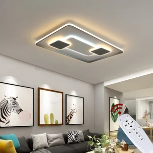 Lampa sufitowa LED 9641CFX 90 * 60cm z pilotem Regulacja barwy/jasności światła Klosz akrylowy biało-szary (9641+CFX, 90x60 cm 224W) - Oprawy, klosze i abażury - miniaturka - grafika 1