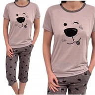 Piżamy damskie - Piżama damska motyw piesek krótki rękaw spodnie 3/4 LEKKA fioletowy XL - miniaturka - grafika 1