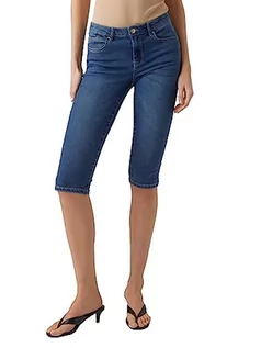 Spodnie damskie - VERO MODA Damskie spodnie jeansowe Capri VMJune Flex do kolan, niebieski (medium blue denim), S - grafika 1