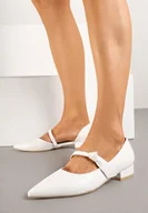 Czółenka - Białe Płaskie Czółenka Vices ze Skórzaną Wkładką Ozdobione Supełkiem Liliarie - miniaturka - grafika 1