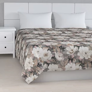 Dekoria Narzuta pikowana w pasy kremowe i różowe kwiaty na szarym tle szer.260 × dł.210 cm Gardenia 500-142-13 - Narzuty - miniaturka - grafika 1