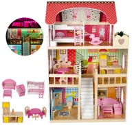 Domki dla lalek - DOMEK DLA LALEK z Oświetleniem LED Drewniany 90 cm z Mebelkami i Balkonem - miniaturka - grafika 1