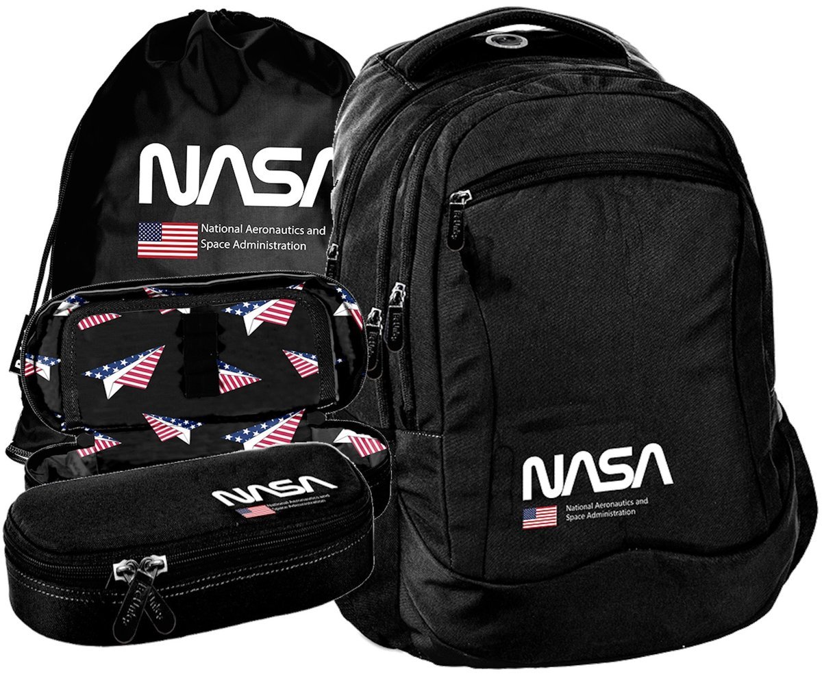 ZESTAW Szkolny Plecak Młodzieżowy Czarny BeUniq Kosmos Nasa USA