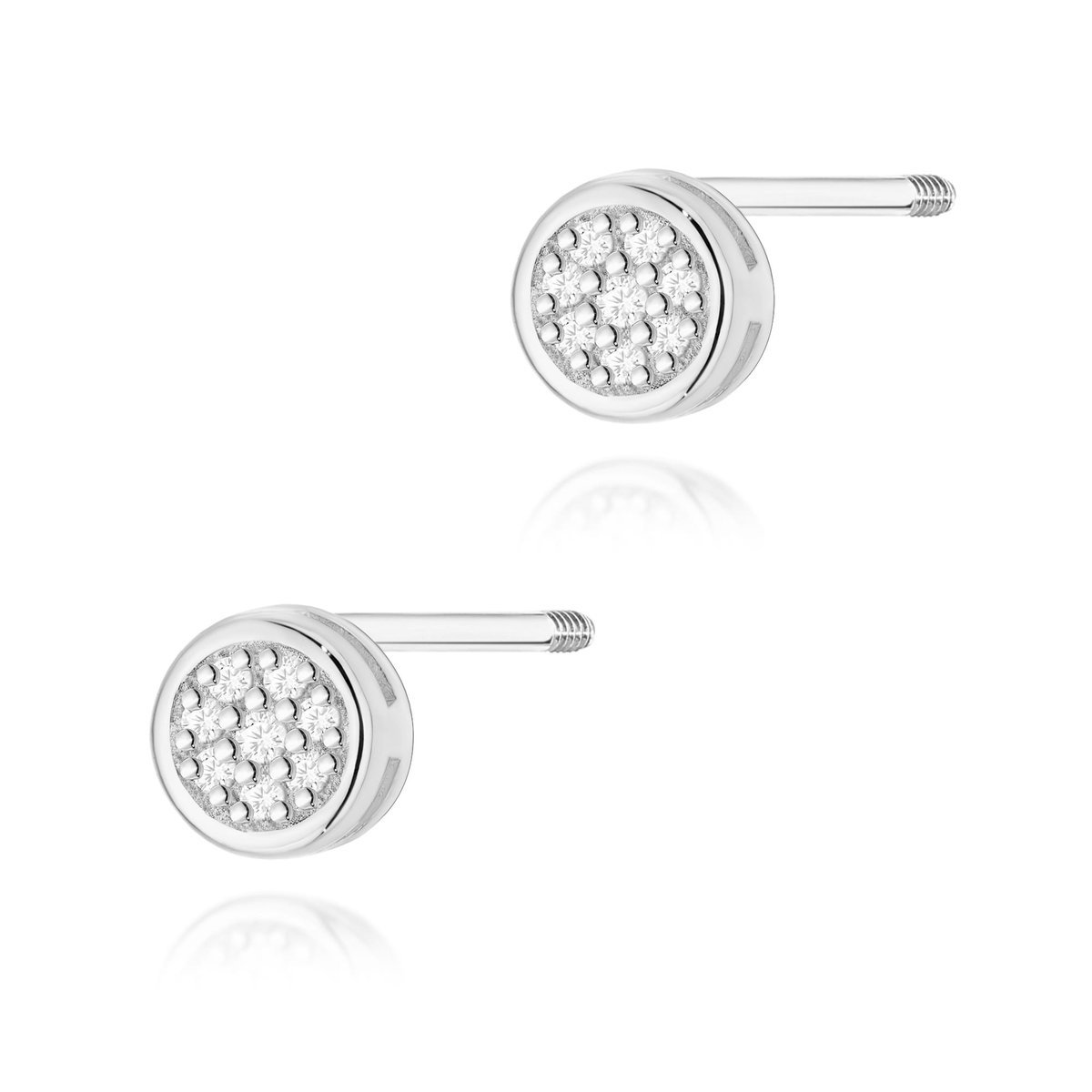 Złote kolczyki z diamentami białe złoto sztyft zakręcany pr. 585