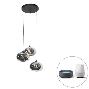 QAZQA Inteligentna lampa wisząca czarna z dymionym szkłem w zestawie 3 WiFi P45 - Busa - Lampy sufitowe - miniaturka - grafika 1