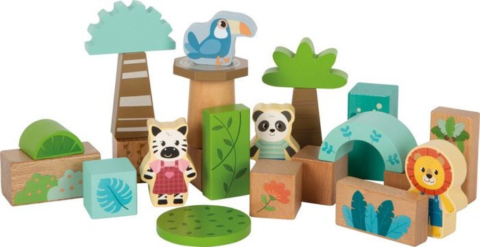 Klocki drewniane i figurki zwierząt Przyjaciele dżungli Small Foot