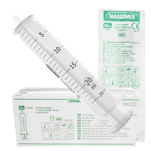 Strzykawka 20ml luer dwuczęściowa LuxInject Margomed 100szt - Meble i wyposażenie gabinetów medycznych - miniaturka - grafika 1