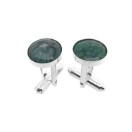 Spinki do mankietów i krawatów - Spinki do mankietów Szmaragd okrągły w oprawie (S1361) Srebro [925] - miniaturka - grafika 1