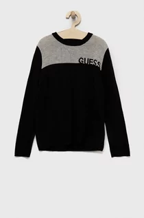 Swetry dla chłopców - Guess sweter z domieszką jedwabiu dziecięcy kolor czarny lekki - grafika 1