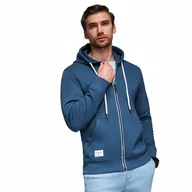 Bluzy męskie - Bluza męska dresowa BASIC rozpinana z kapturem granatowa V4 OM-SSBZ-0178 S - miniaturka - grafika 1