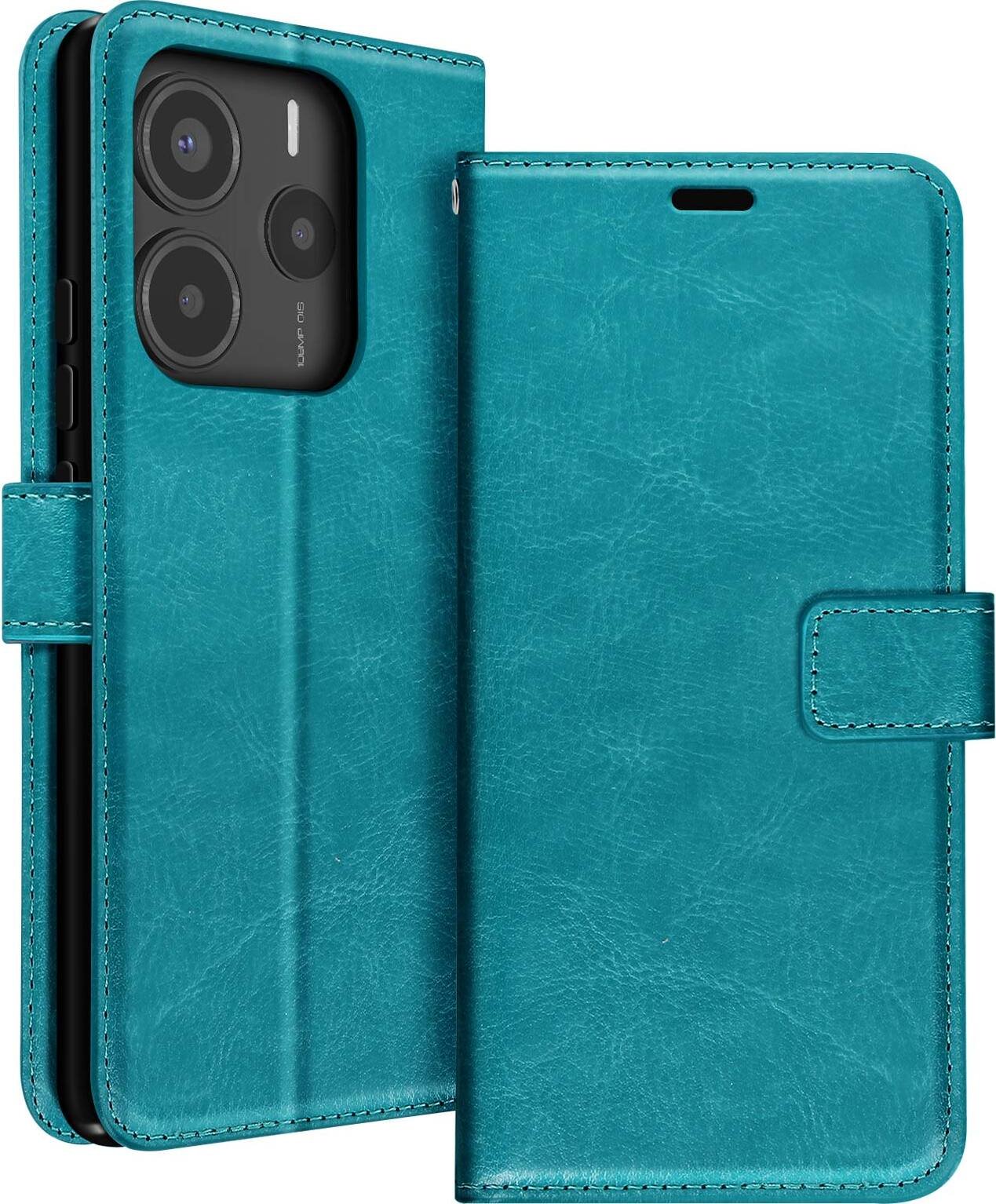 Mayaxess, etui portfelowe dla Xiaomi Redmi Note 14 5G z paskiem na rękę, turkusowo-niebieskie