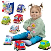 Zabawki sensoryczne - PLUSZOWE MIĘKKIE AUTKA SAMOCHODZIKI Z NAPĘDEM ZESTAW 4 SZTUK - miniaturka - grafika 1