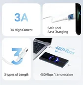 Kable USB - Kabel USAMS US-SJ603 U84 3A USB-C do USB-A 3m biały - miniaturka - grafika 1