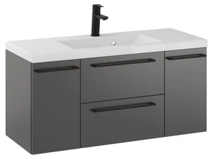 Szafka Wisząca Z Umywalką RON 100 cm D - Titan Mat - Uchwyty Czarne Matowe - Szafki łazienkowe - miniaturka - grafika 1