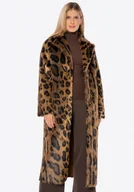 Płaszcze damskie - Długi płaszcz ze sztucznego futra w panterkę brązowy - miniaturka - grafika 1