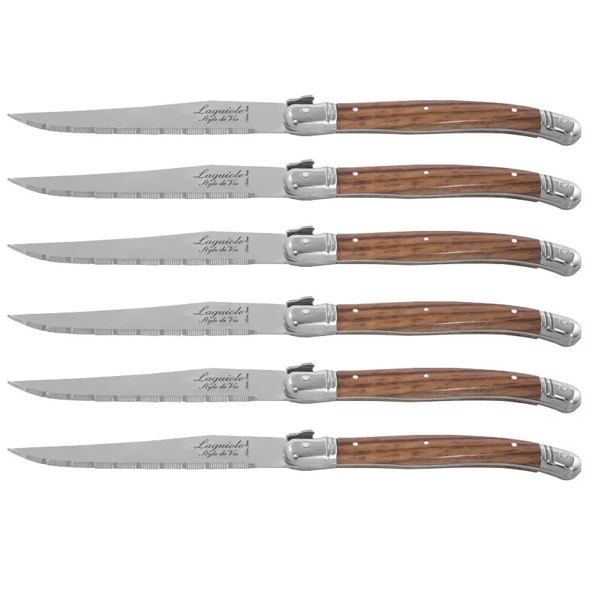 Laguiole Zestaw noży do steków w bloku Premium 6 szt. drewniane