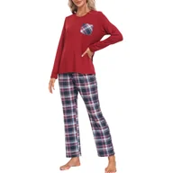 Piżamy damskie - Damska Piżama Dwuczęściowa Komplet w Kratę Jesienna Zimowa Czerwona L - miniaturka - grafika 1
