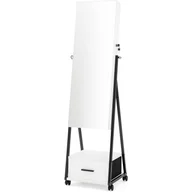 Biżuteria - akcesoria - Szafka na Biżuterię 2 w 1 z Pełnowymiarowym Lustrem, Stojak na Biżuterię z Blokowanymi Kółkami, Biała - miniaturka - grafika 1