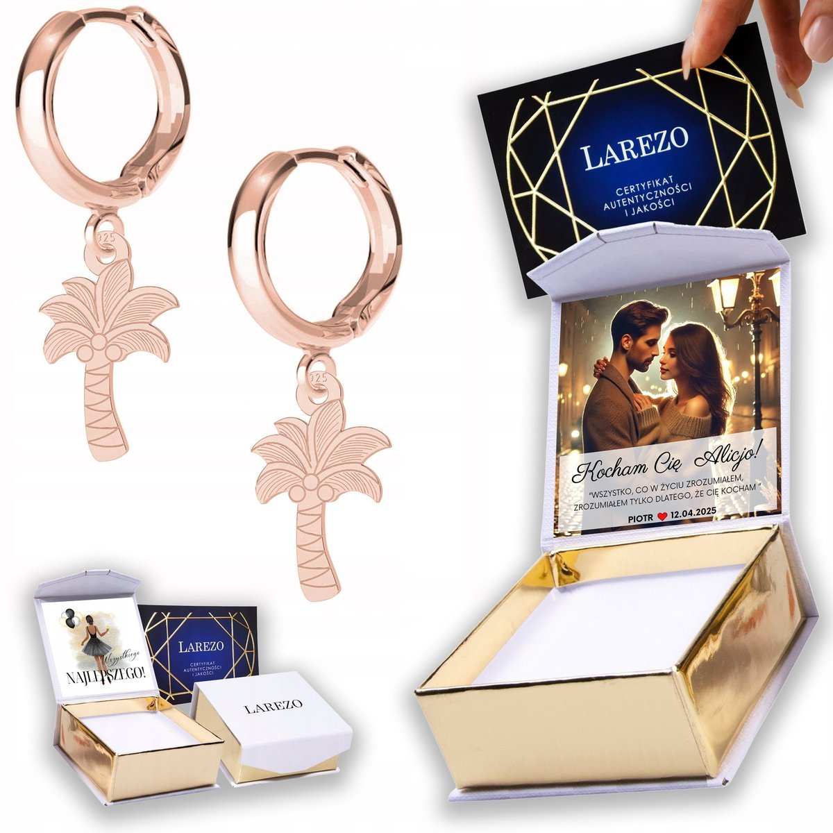 Kolczyki Pozłacane 925 Palmy Drzewa Tree Drzewka Drzewa Palma NADRUK