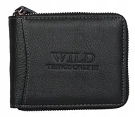 Portfele - WILD skórzany porfel męski na suwak 702 czarny - miniaturka - grafika 1