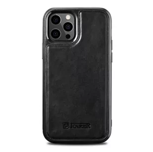 iCarer Leather Oil Wax etui pokryte naturalną skórą do iPhone 12 Pro Max czarny (ALI1206-BK) - Etui i futerały do telefonów - miniaturka - grafika 1
