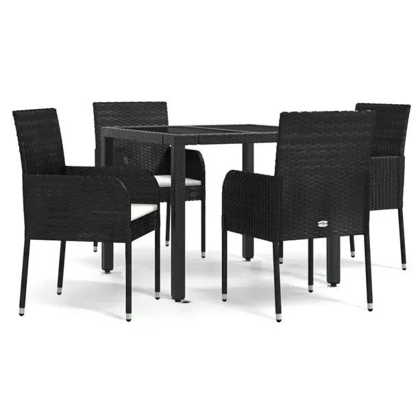 Zestaw mebli ogrodowych z rattanu PE, czarny, 4 krzesła, stół 90x90x75 c