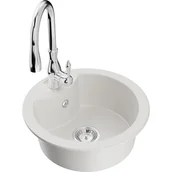 Zlewozmywaki z baterią - Mexen Diego zlewozmywak granitowy 1-komorowy z baterią kuchenną Savita, biały - miniaturka - grafika 1