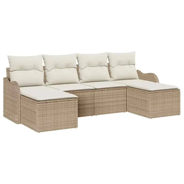 6-elementowy zestaw sof ogrodowych beżowo-kremowy, rattan, 75 cm