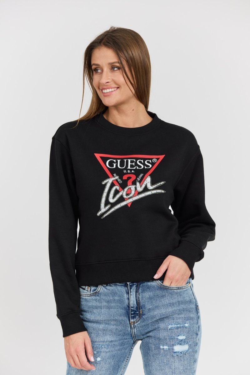 GUESS Czarna damska bluza Icon z dużym logo S