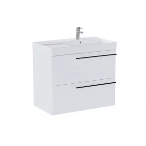ROCA A851913529 ELLA Zestaw łazienkowy UNIK 80 cm z umywalką asymetryczną prawą z 2 szufladami, biały mat - Szafki łazienkowe - miniaturka - grafika 1