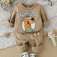 Dresy i komplety dla chłopców - TEMU 2 szt. Zestaw polarowy dla chłopców na jesień i zimę { Bros.} Oficjalnie licencjonowany wzór Scooby-Doo! i dzianinowy polar w kolorze khaki, - miniaturka - grafika 1
