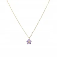 Naszyjniki - Złoty Naszyjnik z Małym Kwiatkiem Subtelny Ametyst Szlachetna na Prezent - miniaturka - grafika 1