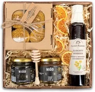 Zestawy upominkowe - Kosz prezentowy zestaw miodów, świece i syrop - miniaturka - grafika 1