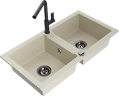 Zlewozmywaki z baterią - Mexen Mario zlewozmywak granitowy 2-komorowy z baterią kuchenną Flora, beżowy - 6504-69-670401-70-B - miniaturka - grafika 1