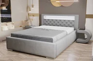 Łóżka - Łóżko tapicerowane AGMAT TUNIS z wezgłowiem, 180 x 200 cm, łóżko podwójne z podstawą łóżka i metalową ramą z listew, tkanina welurowa: szary - miniaturka - grafika 1