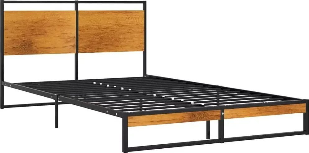 Elior Czarne metalowe łóżko małżeńskie w stylu loft 140x200 cm - Petrix