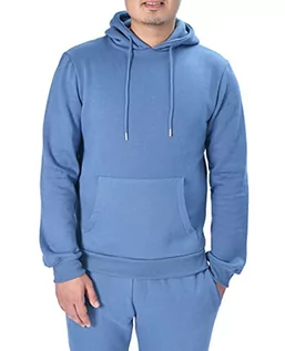 Swetry męskie - M17 Męska bluza z kapturem na co dzień bluza z kapturem sweter klasyczna prosta kurtka z długim rękawem z kieszenią (L, Grey Marl), niebieski (Denim Blue), S - grafika 1