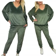 Dresy damskie - DRES WELUROWY komplet mięsisty przez głowę wygodny 46 48 3XL 4XL khaki mi - miniaturka - grafika 1