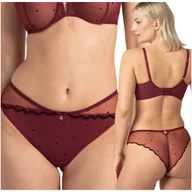 Majtki damskie - Majtki zmysłowe figi brazyliany Samanta Melania M300 bordo w serca tiul XL - miniaturka - grafika 1
