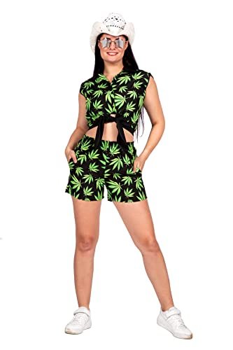 WILBERS & WILBERS 4936 - zestaw festiwalowy z nadrukiem liści, crop-top i szorty, strój imprezowy dla kobiet, karnawał