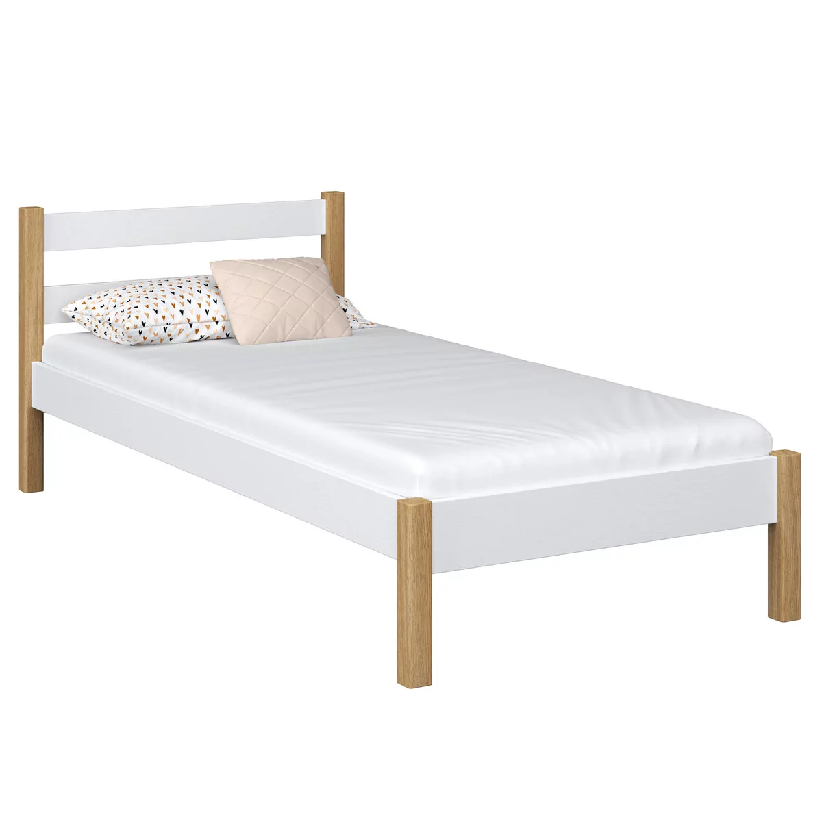 Drewniane łóżko pojedyncze N01 biało dębowe 120x200