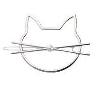 Ozdoby do włosów - Spinka Wsuwka Srebrna do Włosów Ozdobna Kot Metalowa Lekka i Wytrzymała - miniaturka - grafika 1