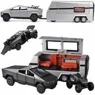 Samochody i pojazdy dla dzieci - Samochód Metalowy Tesla Cybertruck 1:32 Z Kamperem Quad Światła Led Autko - miniaturka - grafika 1