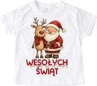 Koszulki dla dziewczynek - Koszulka dla dziecka z Mikołajem i Reniferem na Mikołajki - wesołych świąt - wzór wesołych47 - miniaturka - grafika 1