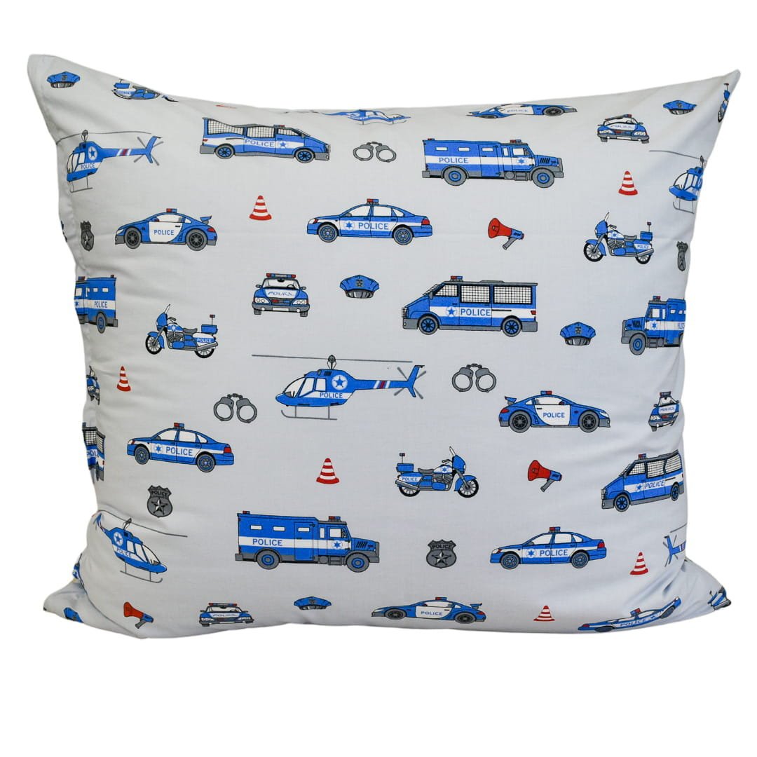 Poszewka Dziecięca 70x80 Bawełniana Policja Na Szarym Wysoka Jakość Polski Producent