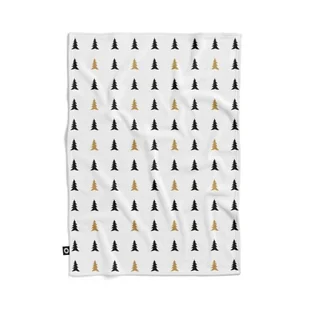 Koc pluszowy WINTER wzór BN06  | czarne i żółte skandynawskie choinki 80 x 60 cm - Koce - miniaturka - grafika 1